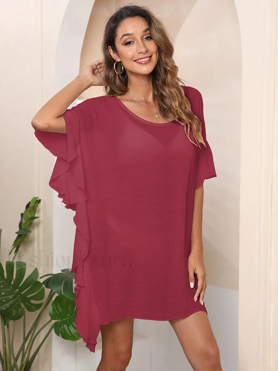 Solid Ruffle See Through Cover Up - Image 9