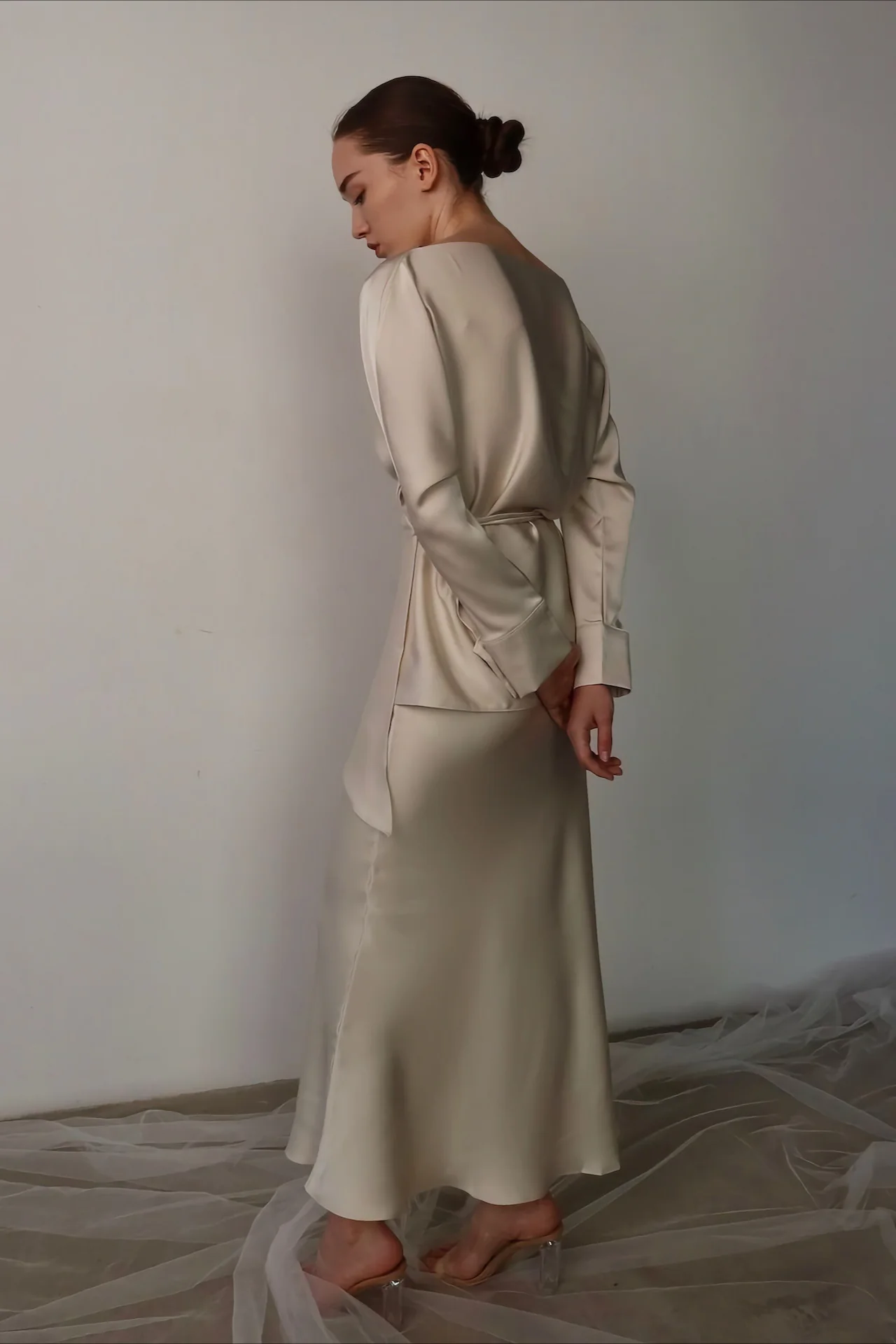 Solid Satin Cinched Waist Skirt Set - Image 10