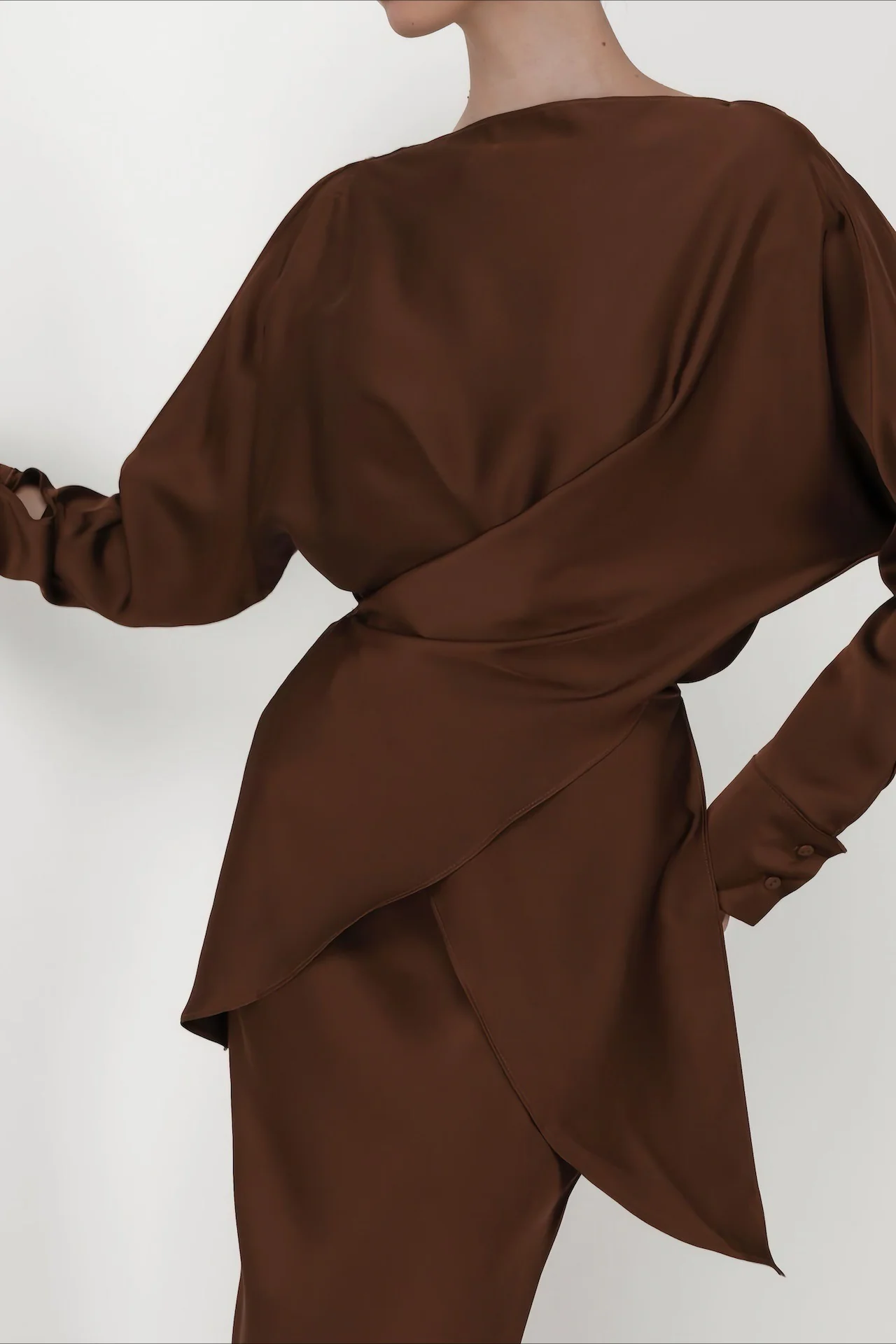 Solid Satin Cinched Waist Skirt Set - Image 11