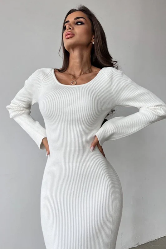 Solid Slim Convertible Backless Sweater Dress - Image 3