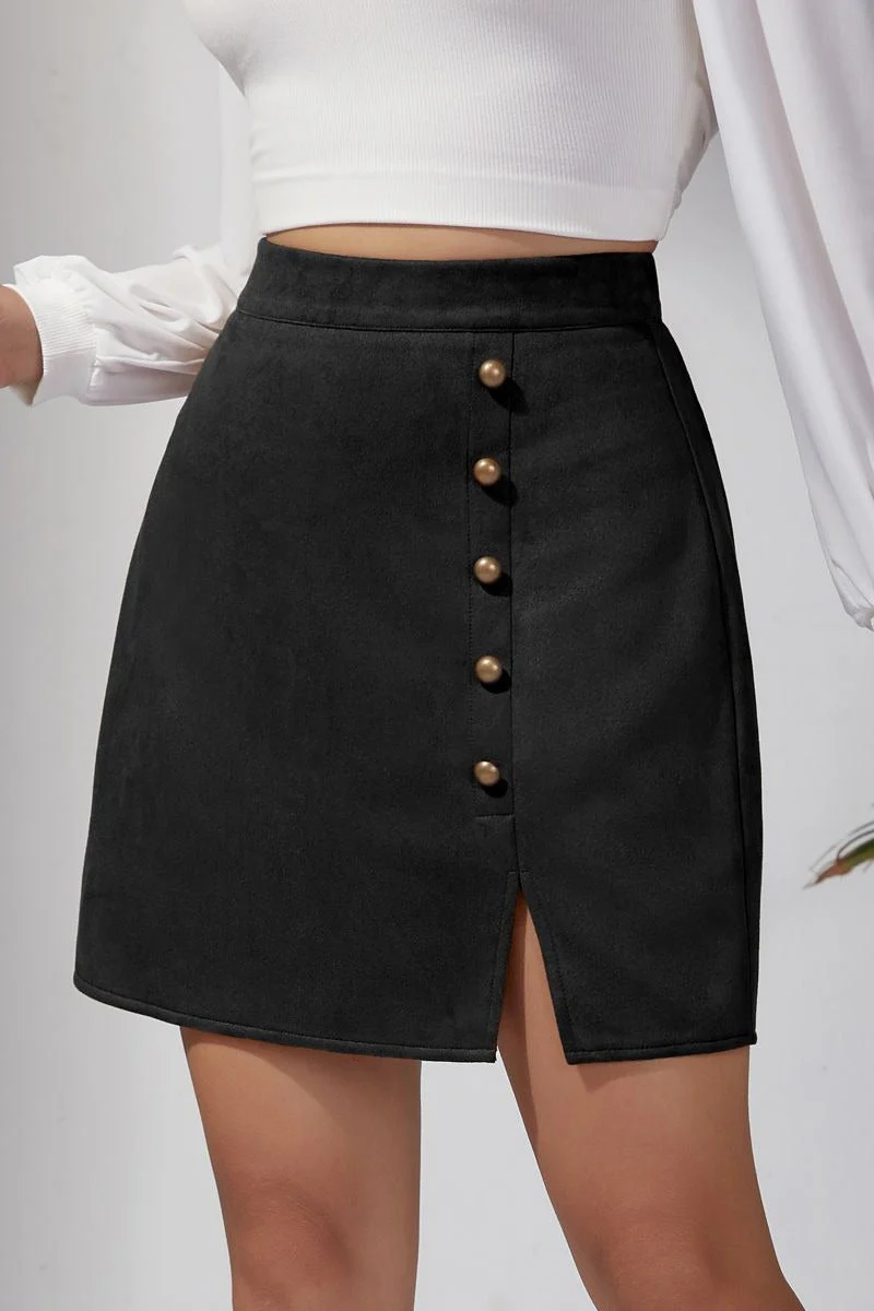 Solid Suede Bodycon Mini Skirt - Image 10