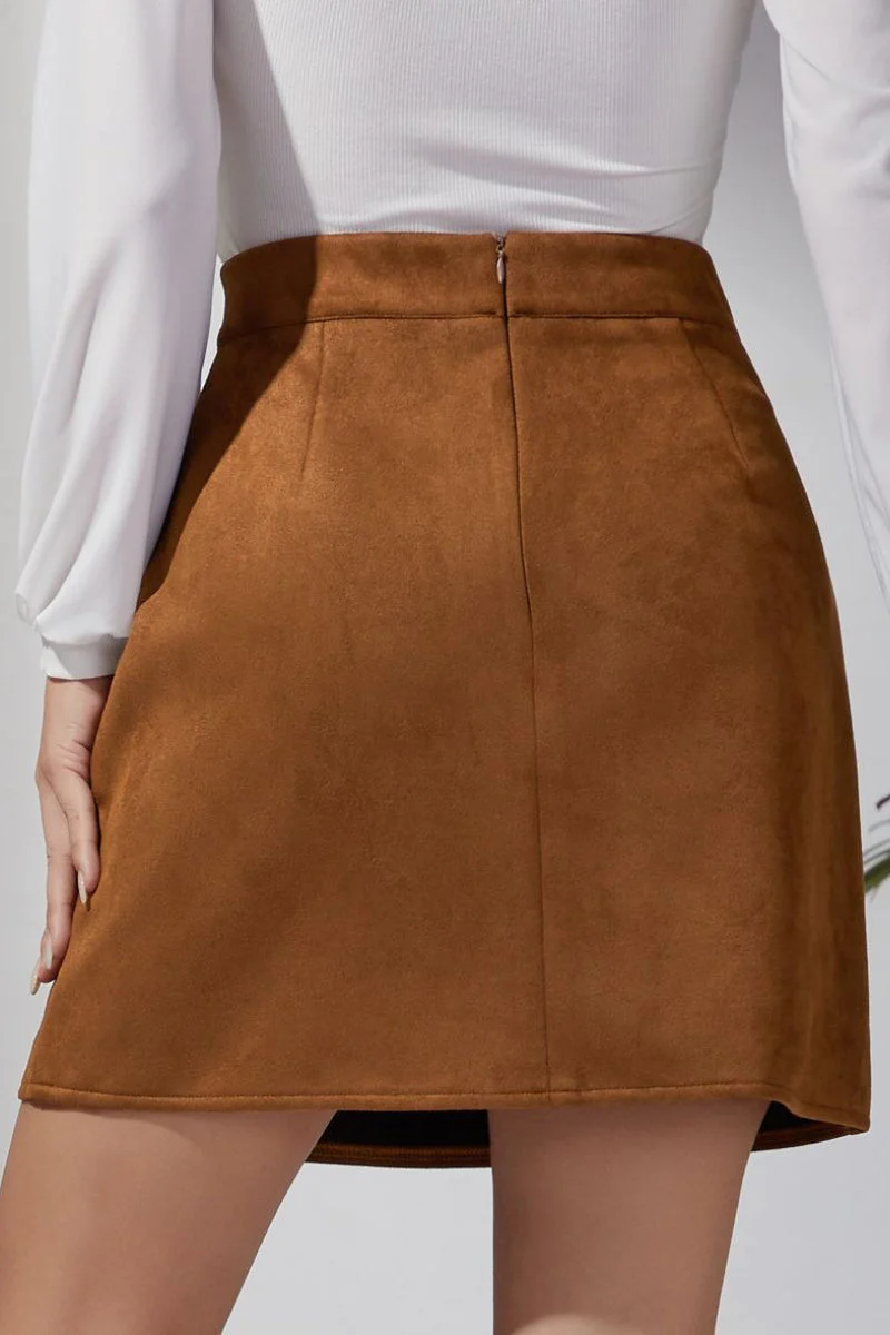 Solid Suede Bodycon Mini Skirt - Image 9