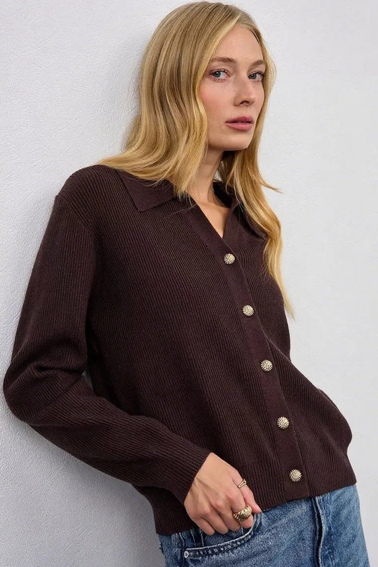 Solid V Neck Button Down Cardigan - Image 2