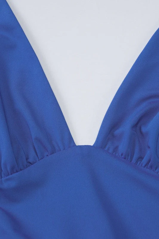 Solid V Neck Halter Backless Formal Dress - Image 7