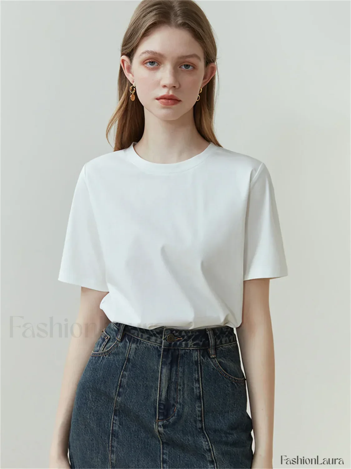 Solid White Round Neck T-Shirt - Image 21