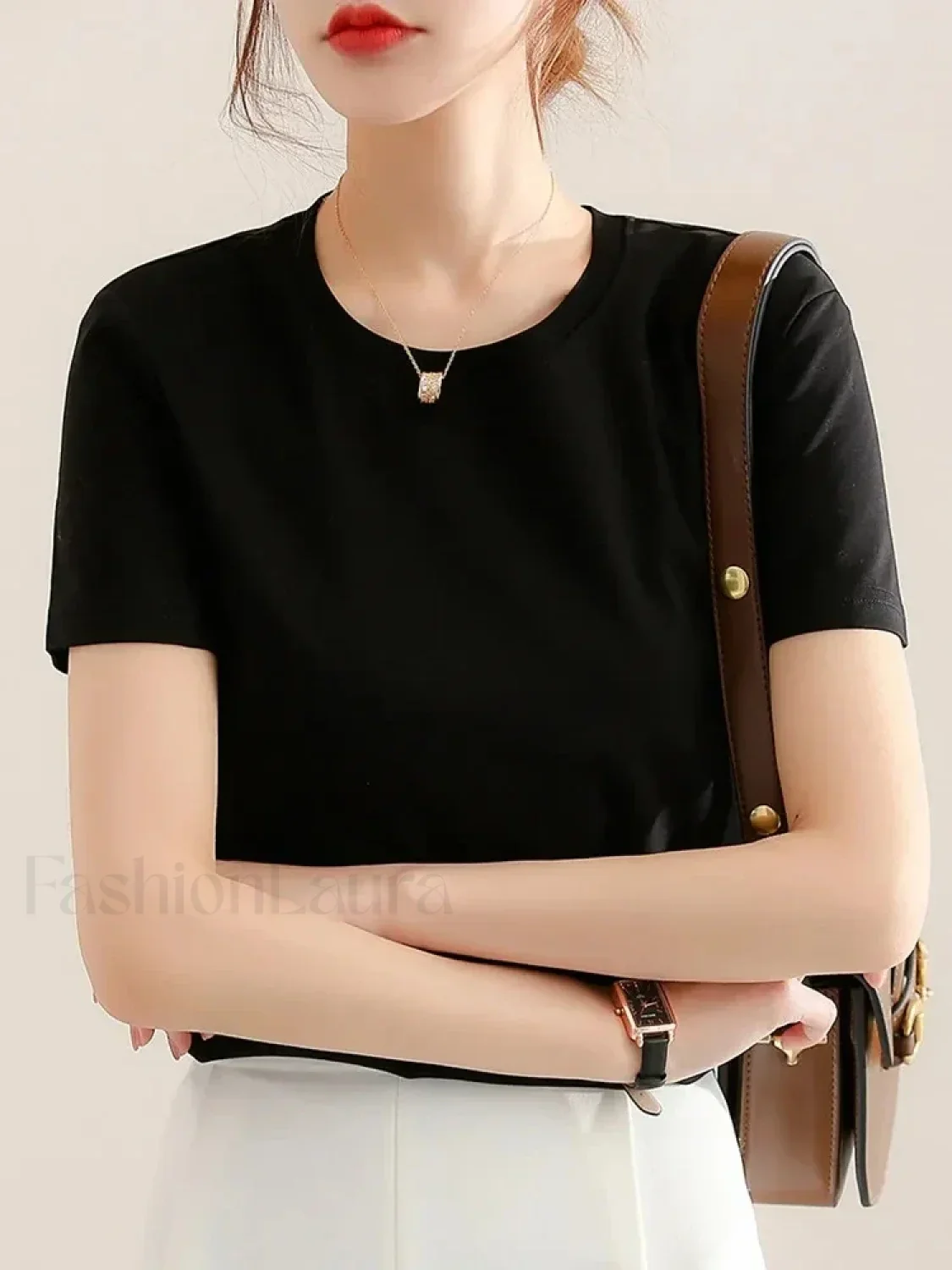 Solid White Round Neck T-Shirt - Image 4