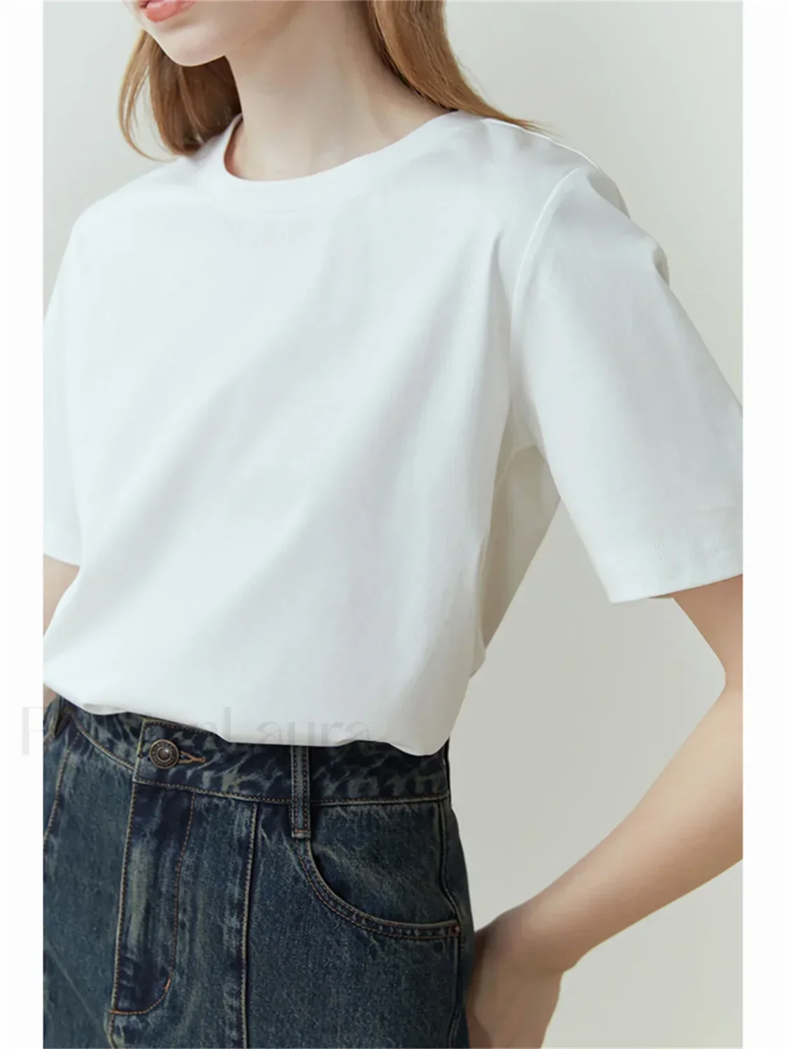 Solid White Round Neck T-Shirt - Image 6