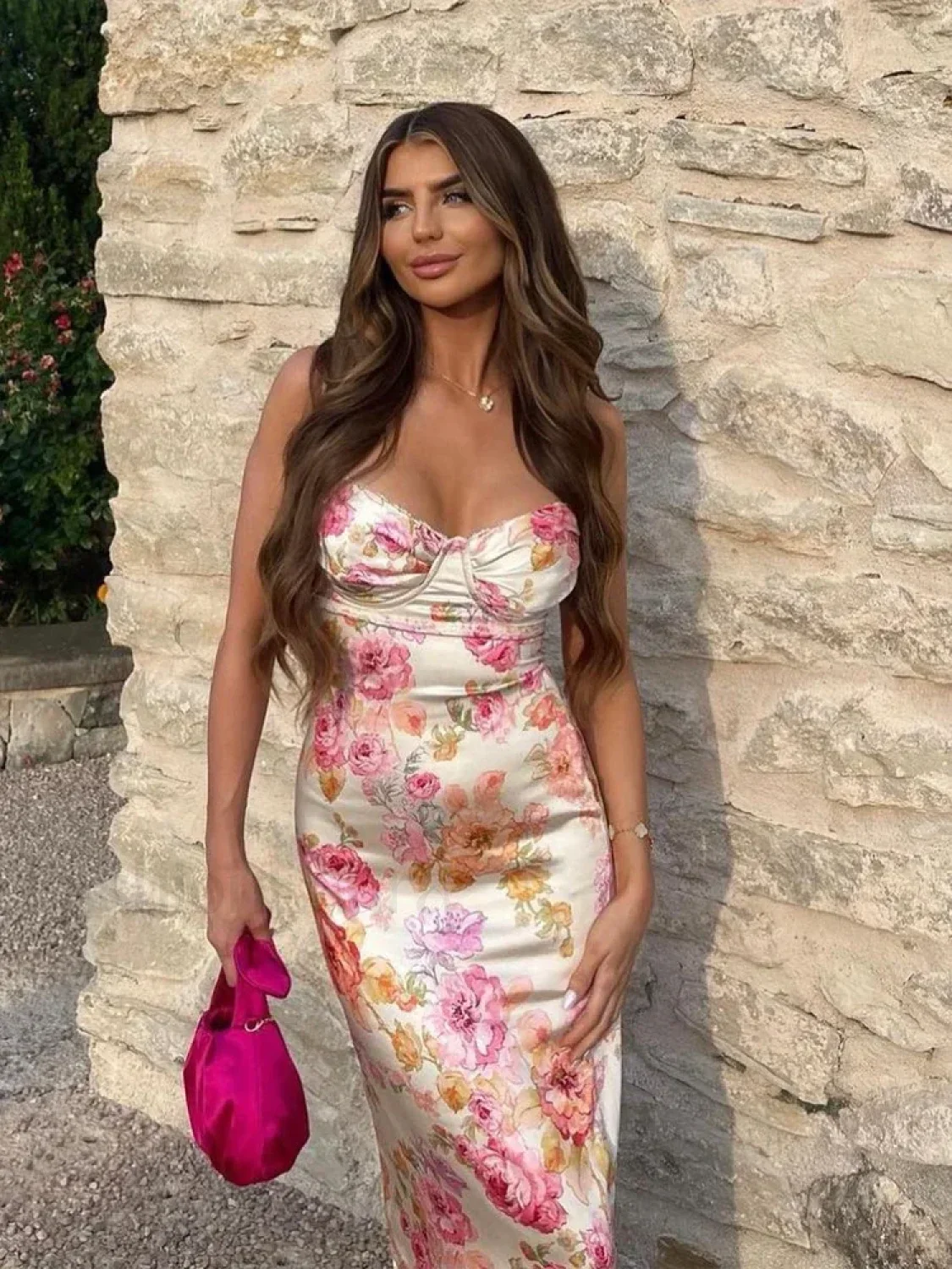 Spaghetti Strap Floral Print Party Dress Elegant Bodycon Floral Dress - Image 7