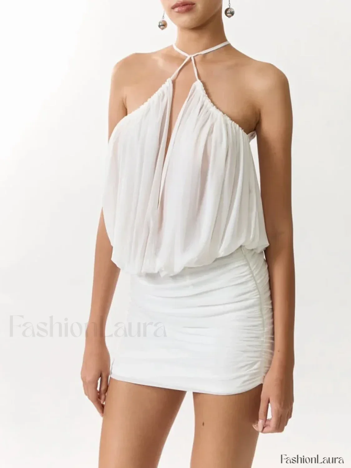 Spliced Lace Halter Dress Two Piece Set - Image 8