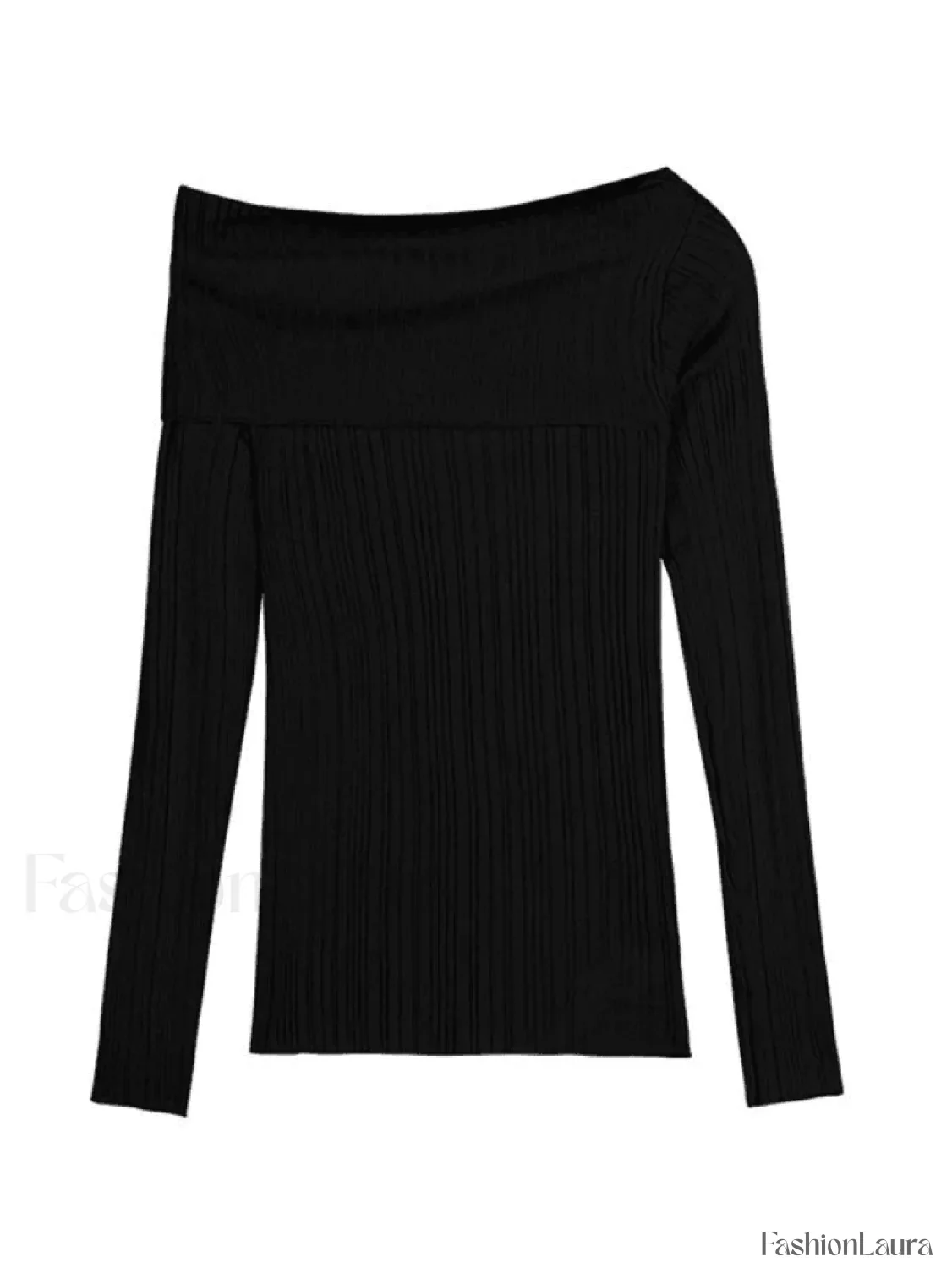 Split Off Shoulder Ribbed Knit Top - Image 25