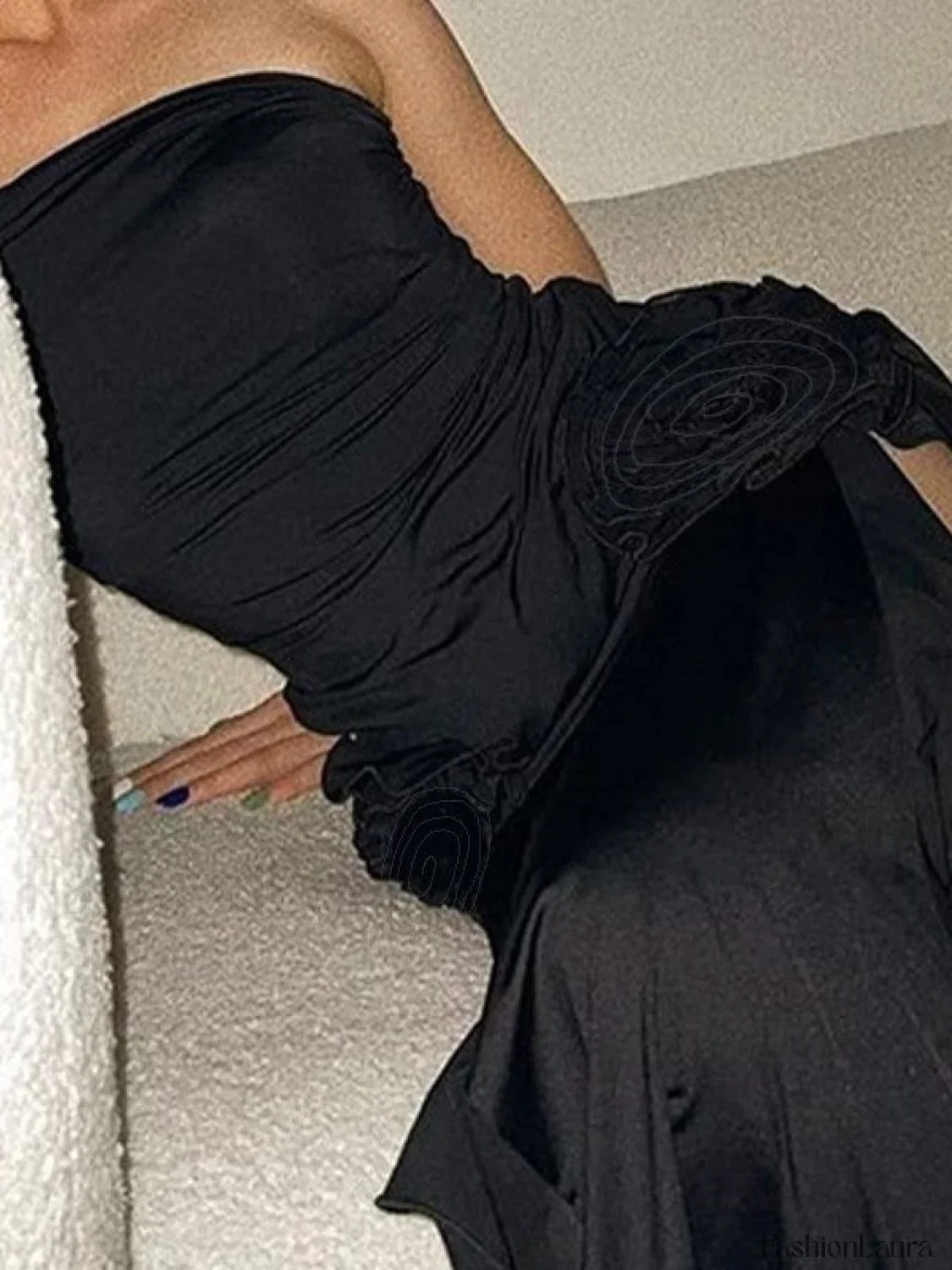 Split Ruffle Mesh Bandeau Maxi Dress - Image 14