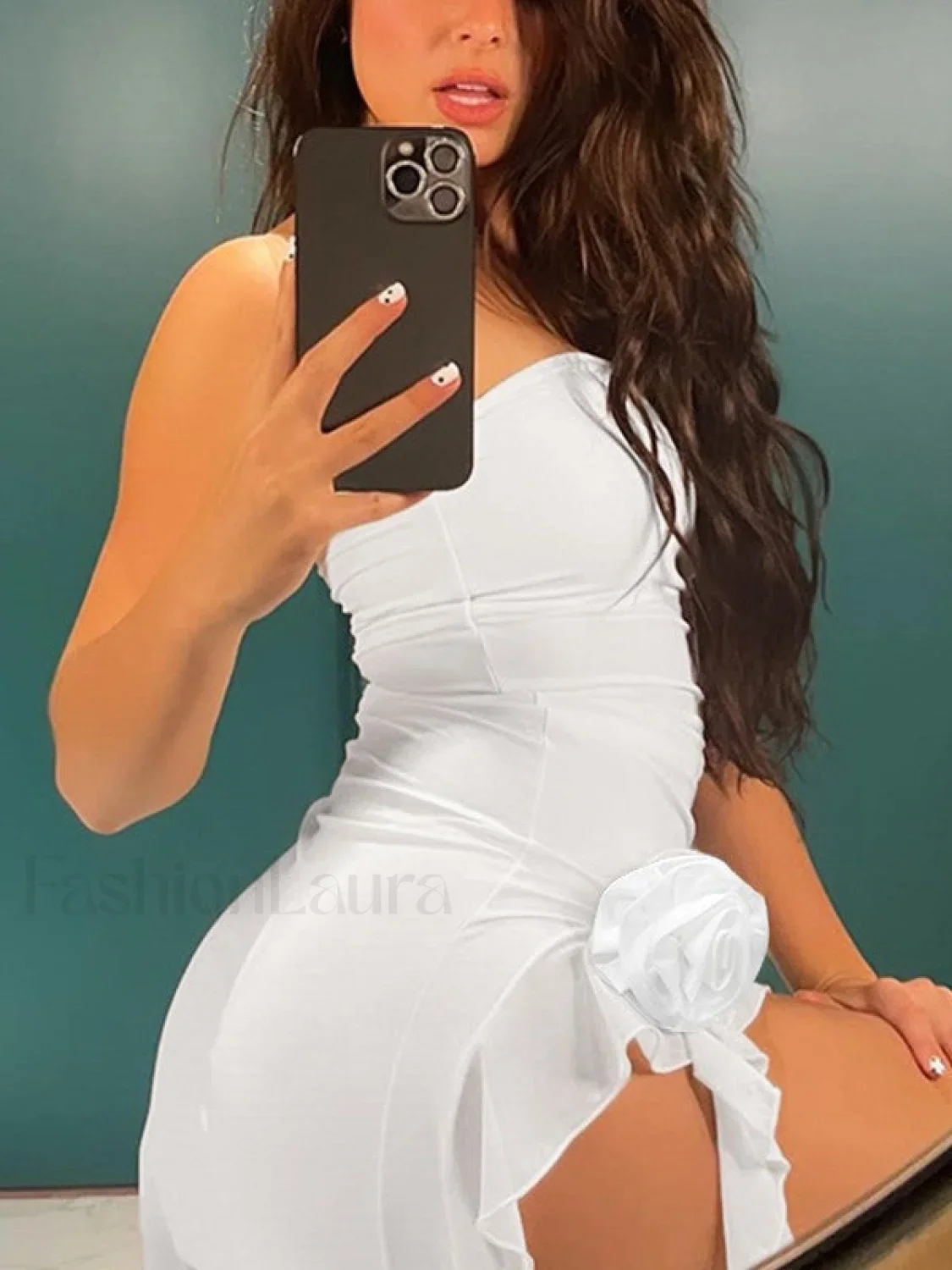 Split Ruffle Mesh Bandeau Maxi Dress - Image 4