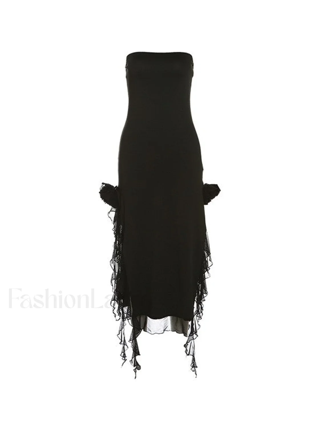 Split Ruffle Mesh Bandeau Maxi Dress - Image 8