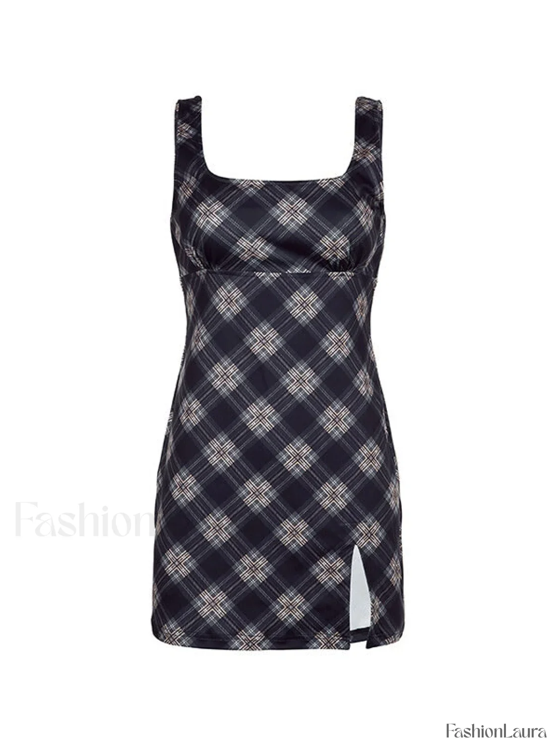 Split Sleeveless Checkered Mini Dress - Image 7