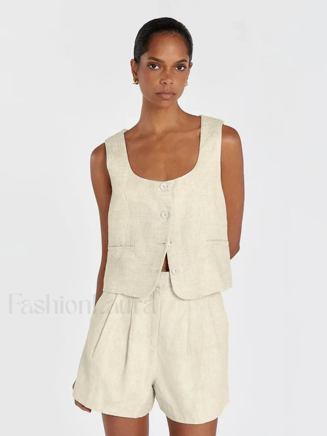 Square Collar Pajama Shorts Two Piece Set - Image 12