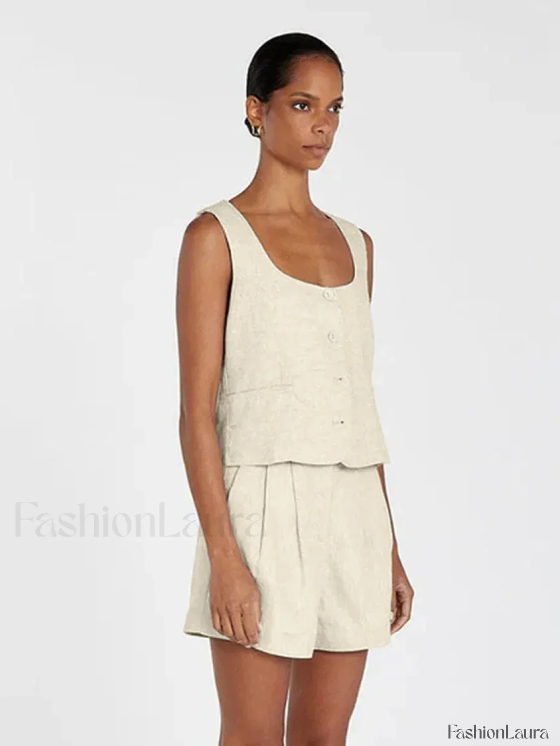 Square Collar Pajama Shorts Two Piece Set - Image 16