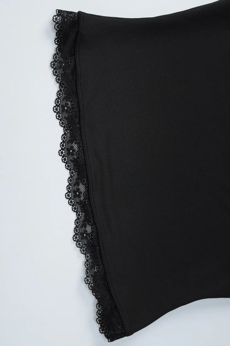 Square Neck Lace Trim Slim Fit Long Sleeve Tee - Image 12