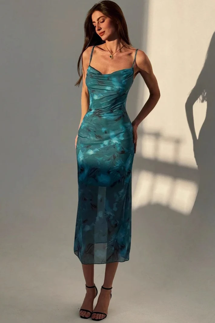 Strap Slim Bodycon Midi Floral Dress