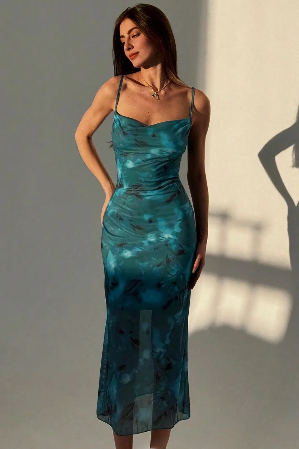 Strap Slim Bodycon Midi Floral Dress - Image 5