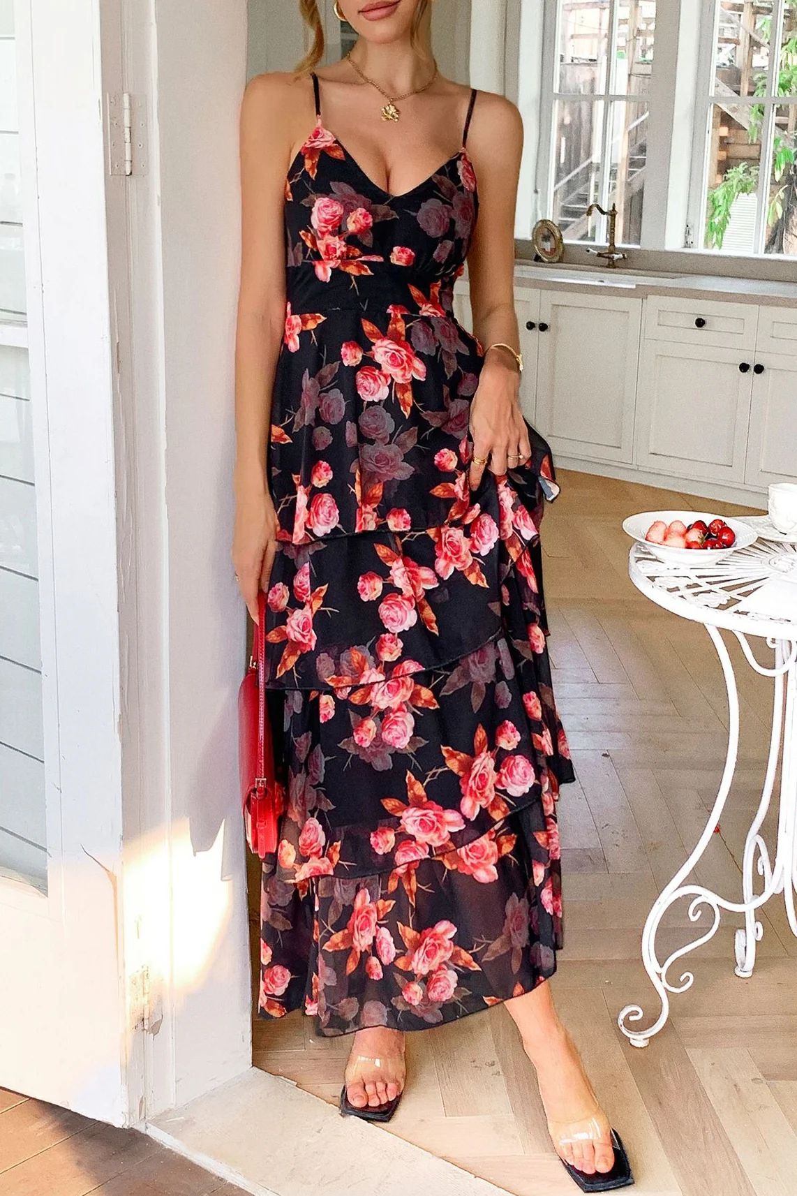 Strap Slim Vacation Maxi Floral Dress - Image 2