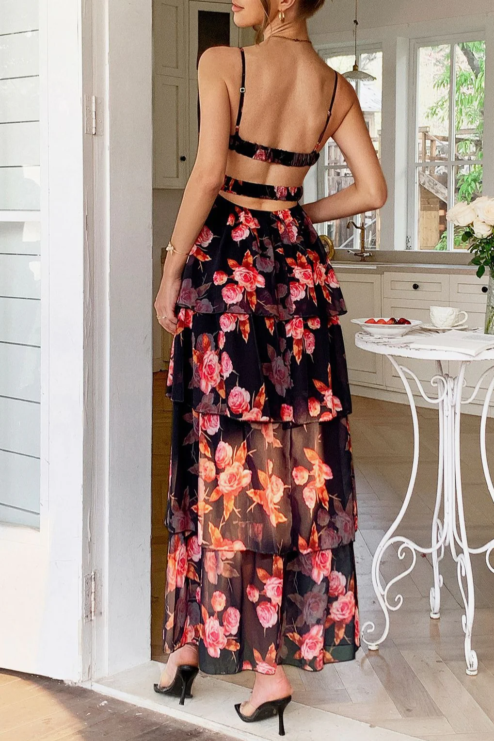 Strap Slim Vacation Maxi Floral Dress - Image 3