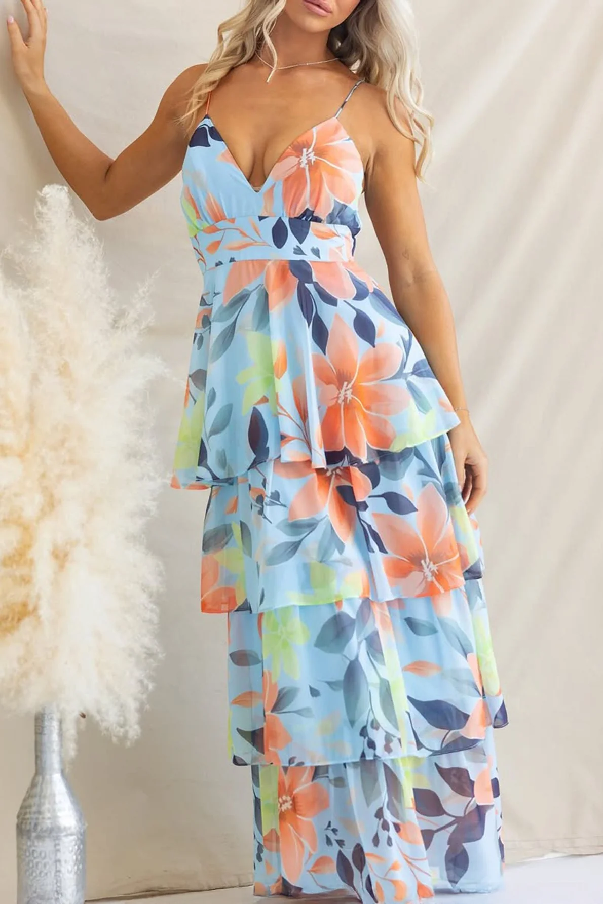 Strap Slim Vacation Maxi Floral Dress - Image 8