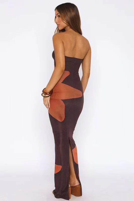 Strapless Bodycon Back Slit Vacation Dress - Image 3
