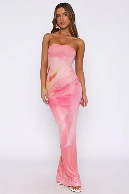 Strapless Bodycon Back Slit Vacation Dress - Image 4