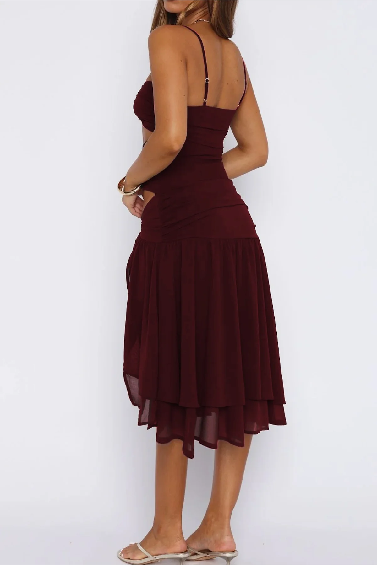 Strapless Hollow Slit Mesh Vacation Dress - Image 3