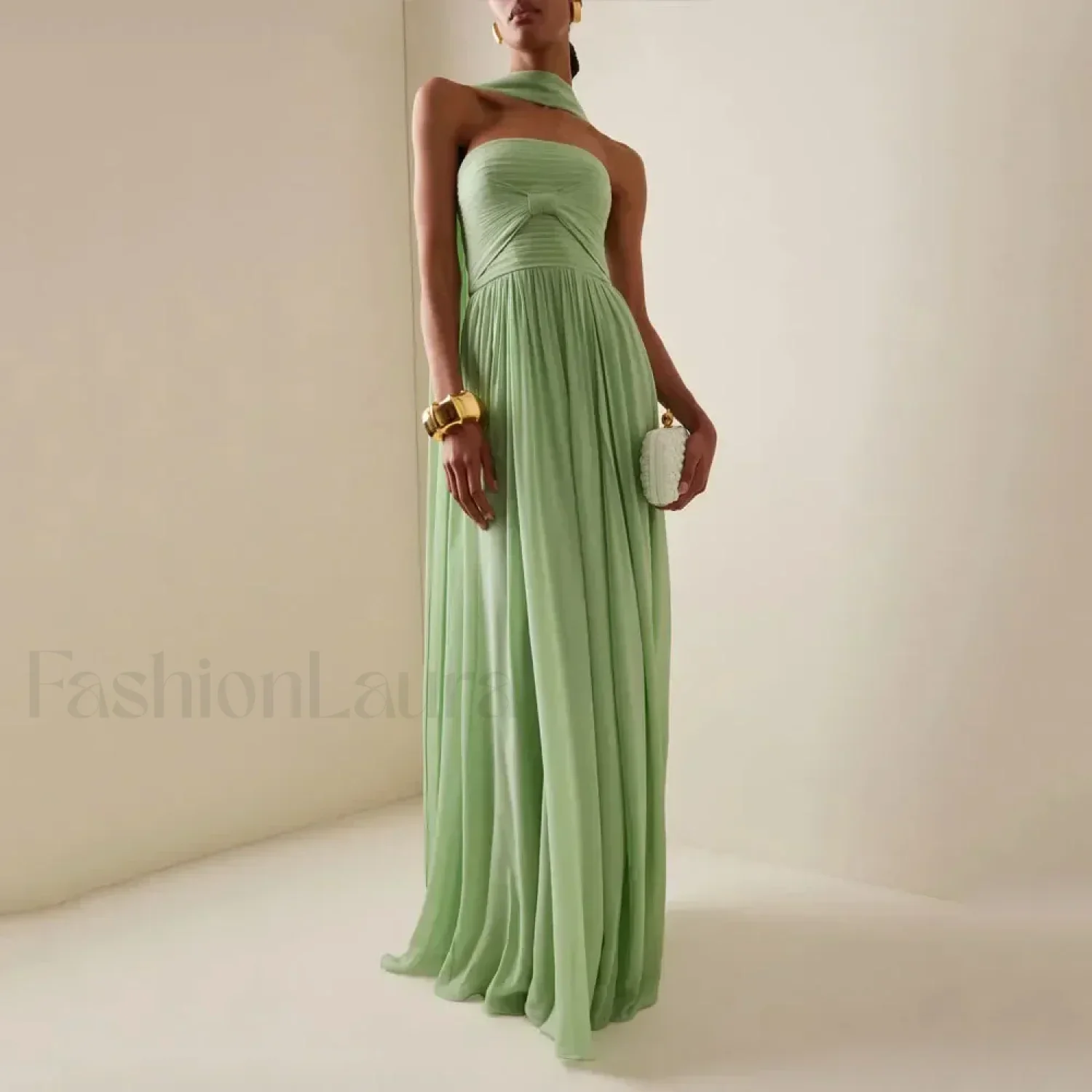 Strapless Pleat Chiffon Maxi Dress - Image 2