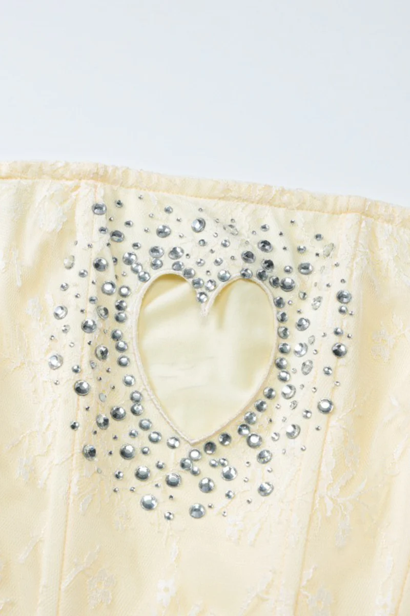 Strapless Rhinestone Cutout Heart Lace Bodycon Mini Dress - Image 15