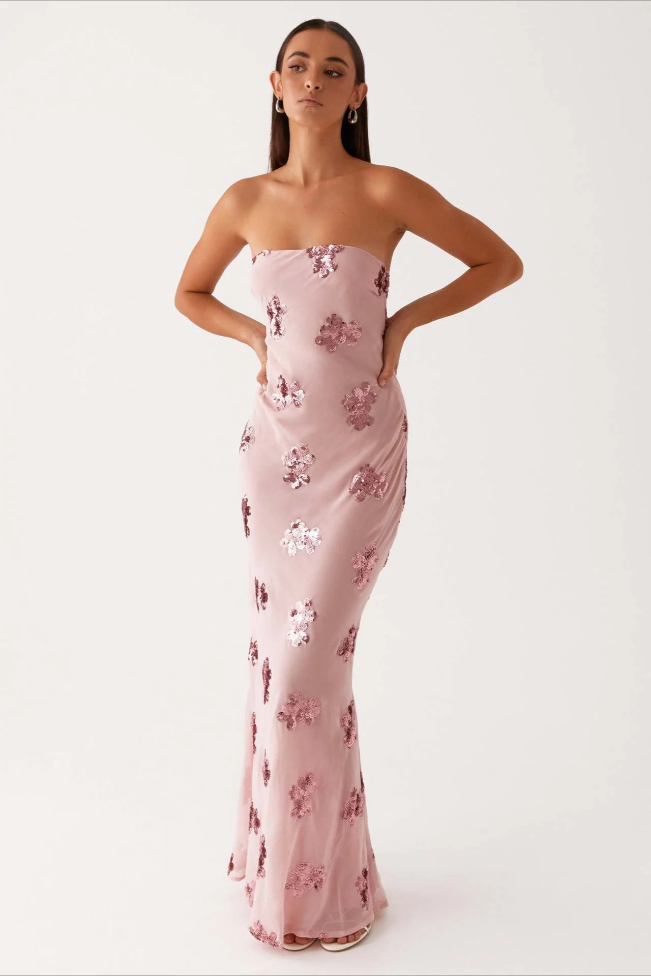 Strapless Sequin Embroidery Backless Floral Dress