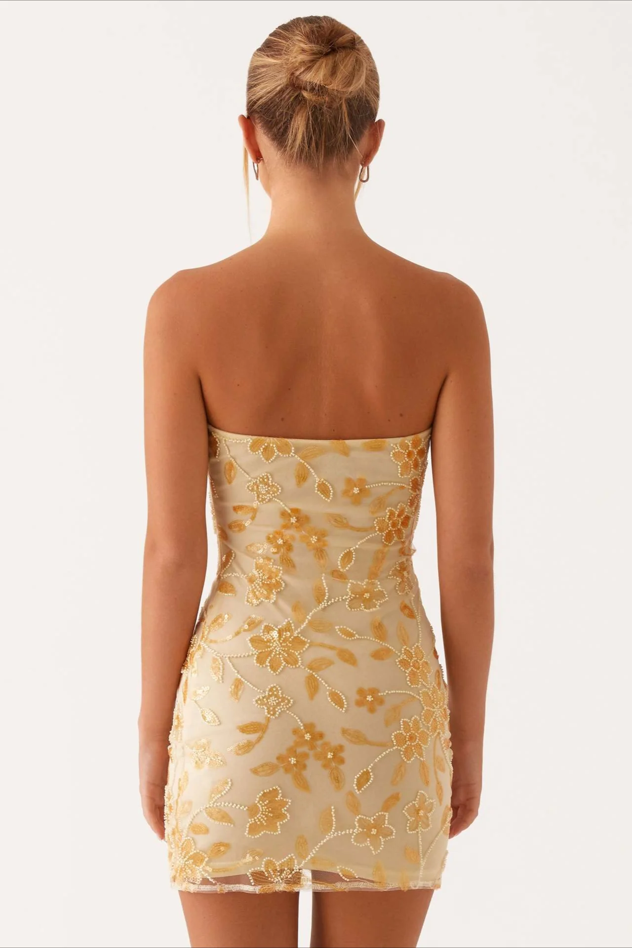 Strapless Sequin Embroidery Bodycon Mini Floral Dress - Image 5