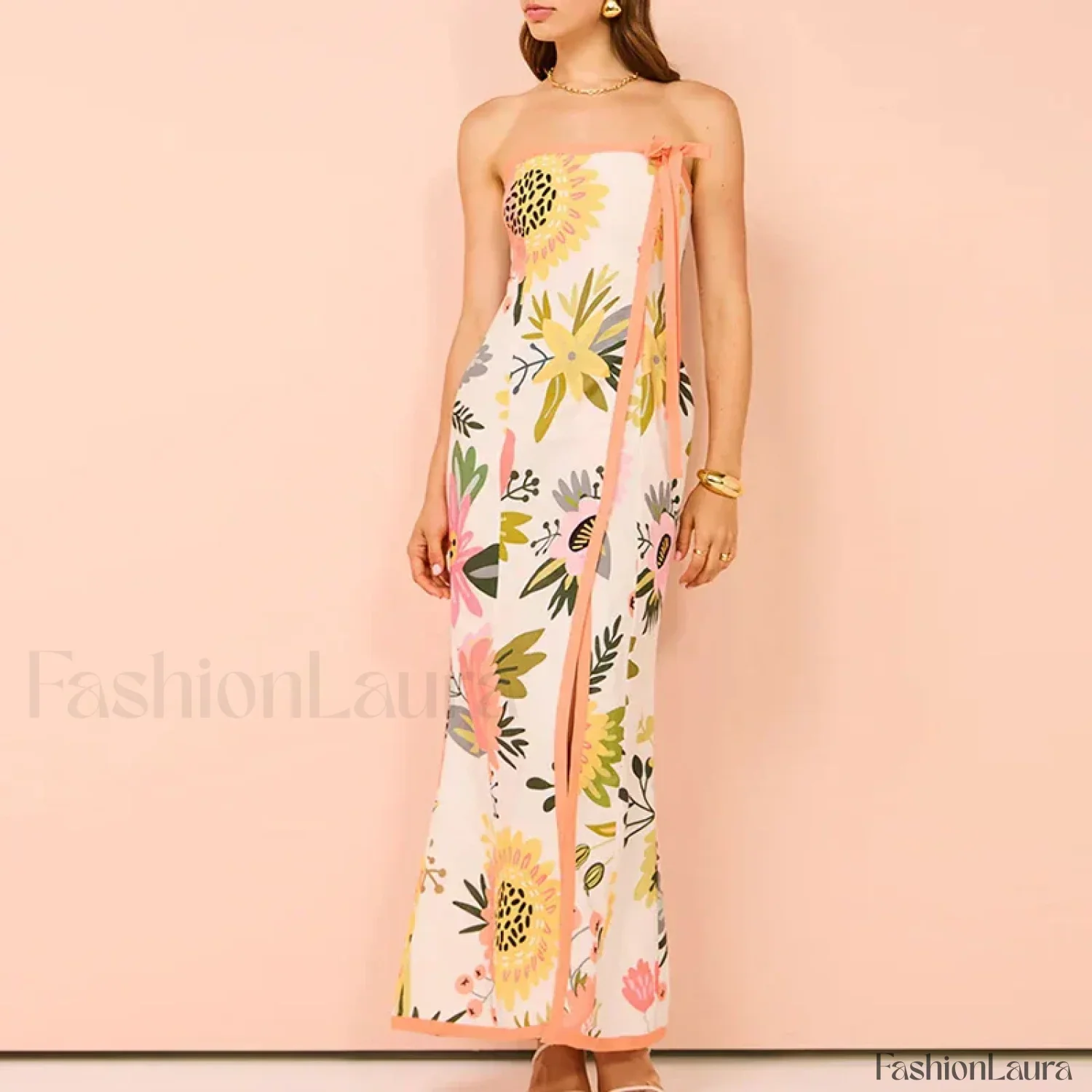 Strapless Split Floral Dress - Image 14