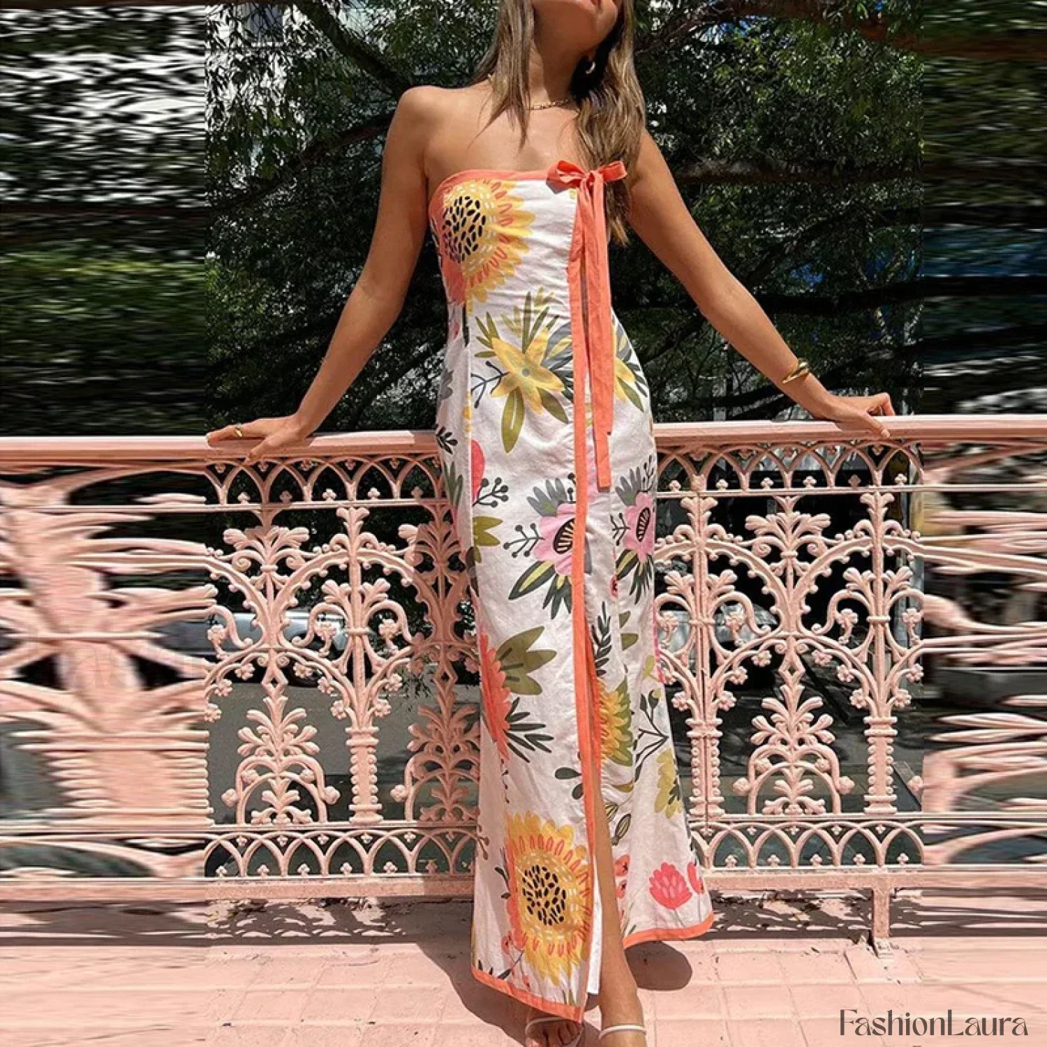 Strapless Split Floral Dress - Image 17