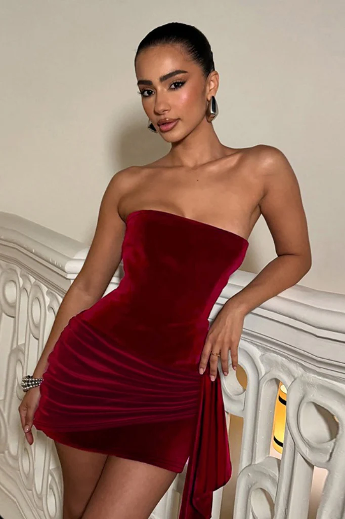 Strapless Velvet Bodycon Mini Dress - Image 2