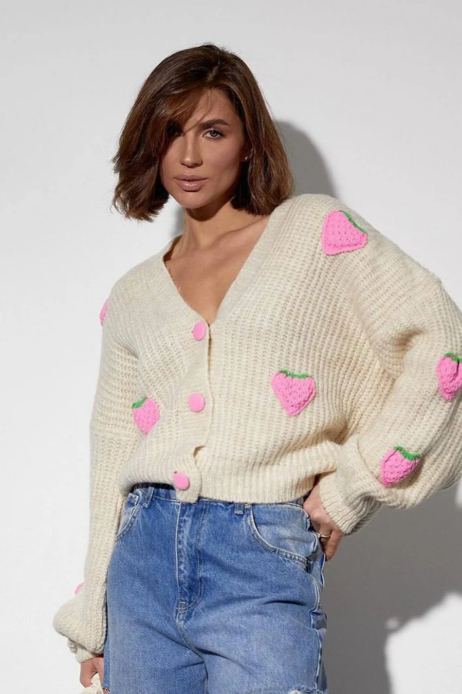 Strawberry Appliqué Chunky Knit Sweater - Image 26