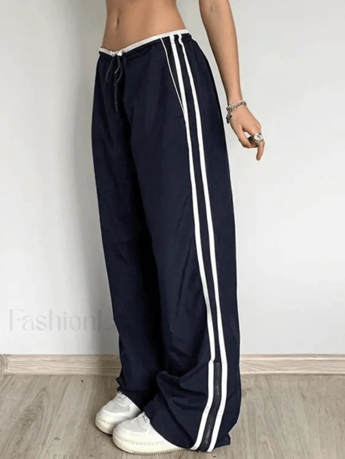 Street Ribbon Contrast Color Wide Leg Pants - Image 8