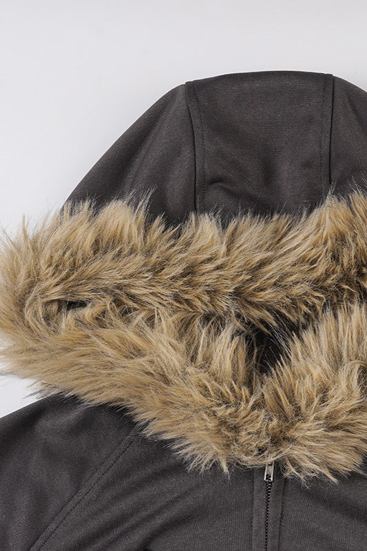 Street Style Fur Trim Sweatshirt Jacket - Image 6