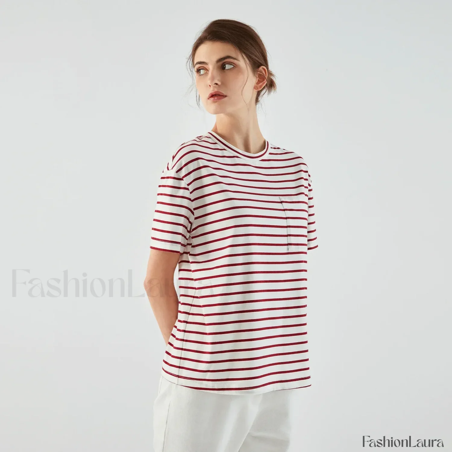 Stripe Cotton Crop Top Casual T-Shirt - Image 10