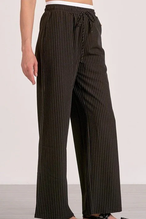 Stripe Patchwork Drawstring Waist Straight Pants - Image 2