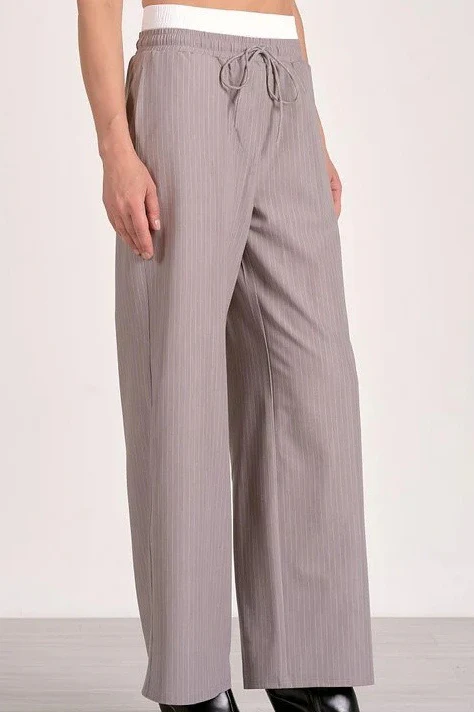 Stripe Patchwork Drawstring Waist Straight Pants - Image 4