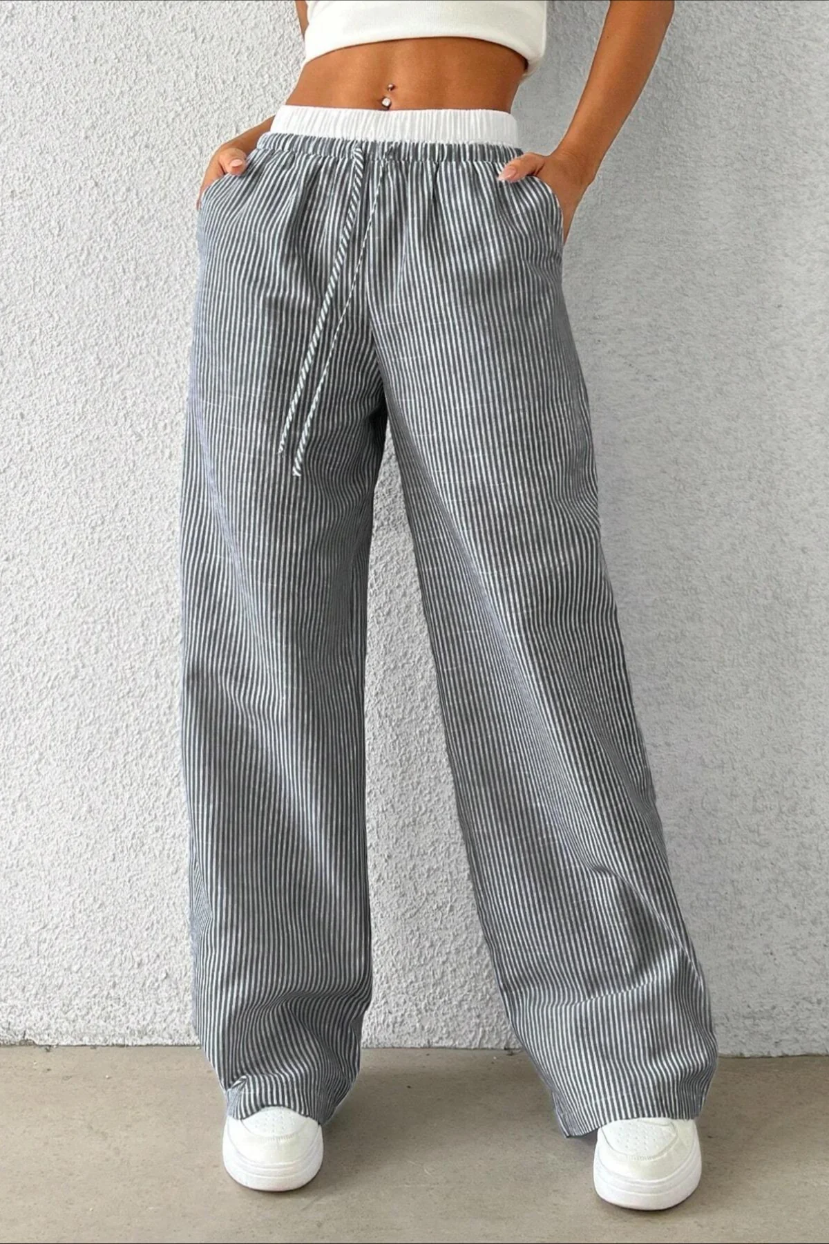 Stripe Plaid Pattern Knit Pants - Image 10