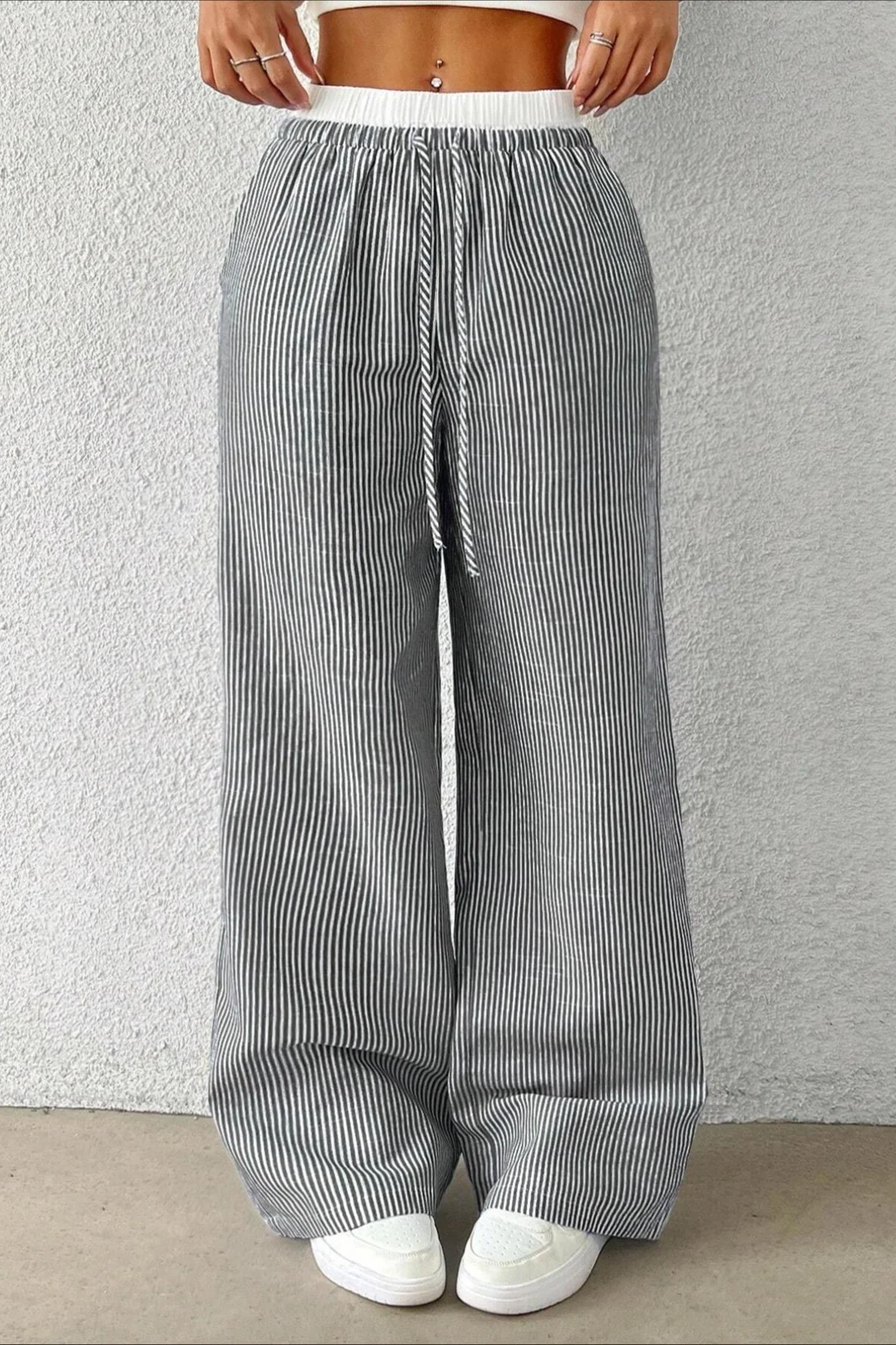 Stripe Plaid Pattern Knit Pants - Image 11