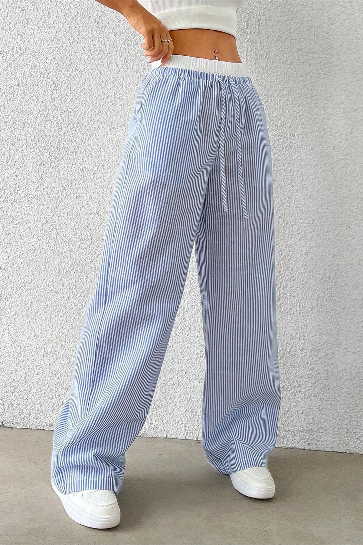 Stripe Plaid Pattern Knit Pants - Image 6