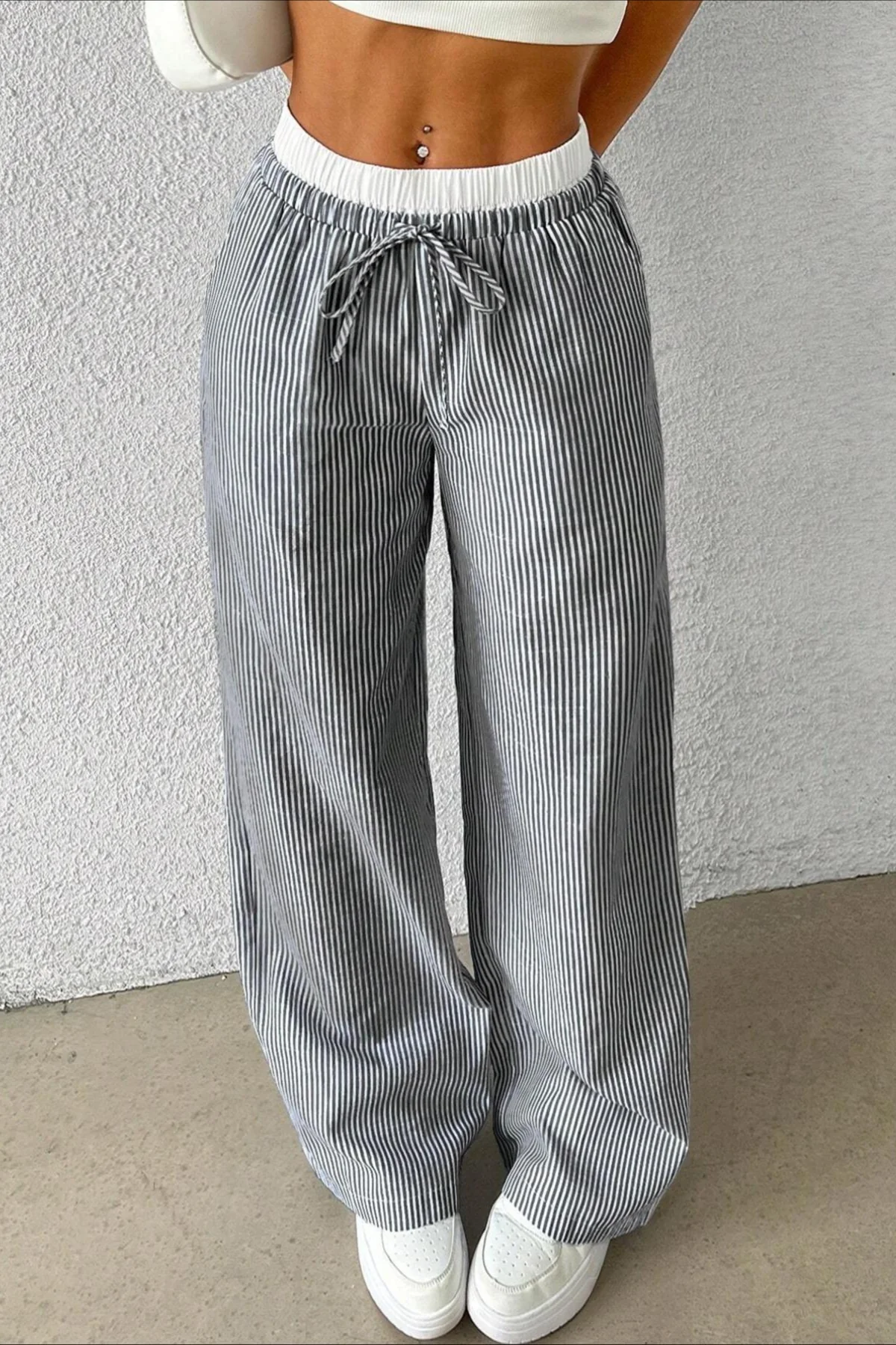 Stripe Plaid Pattern Knit Pants - Image 8