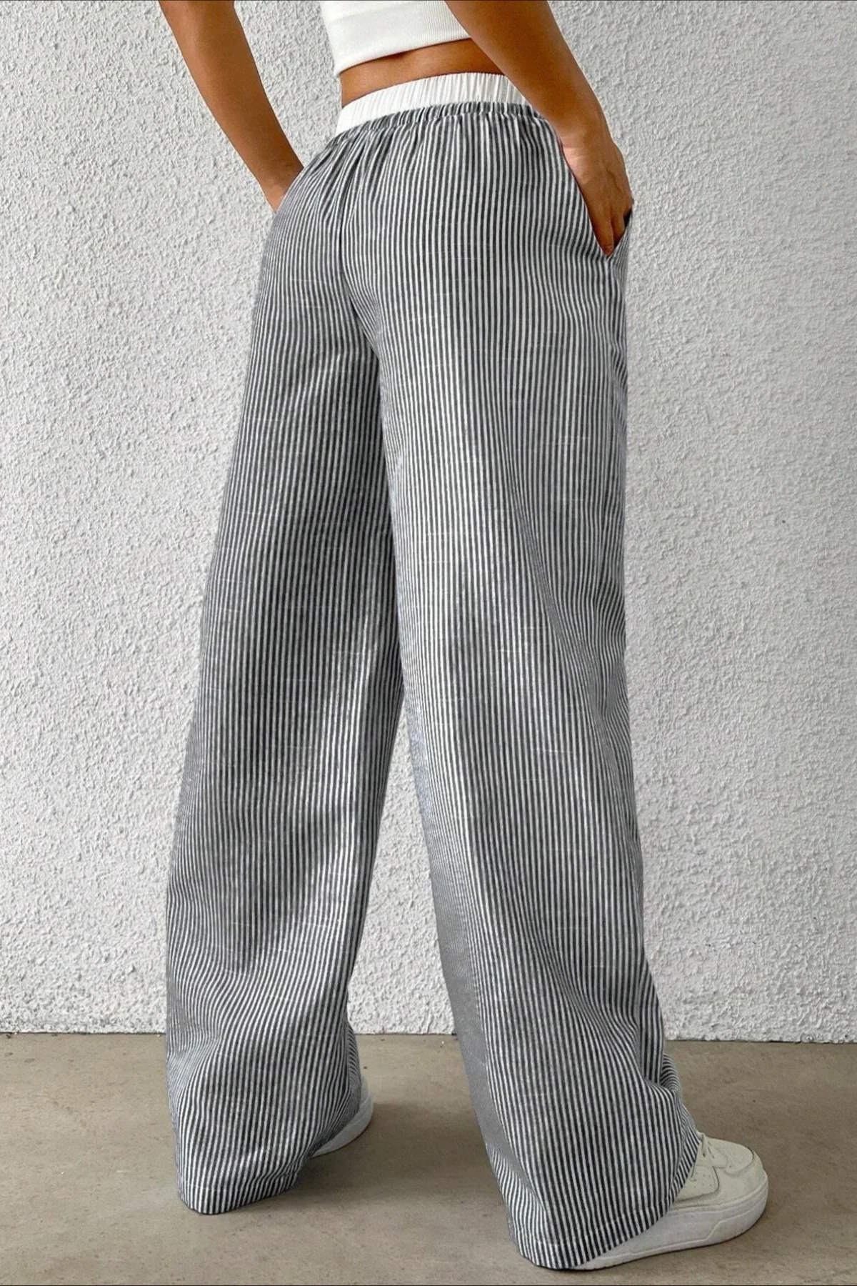Stripe Plaid Pattern Knit Pants - Image 9