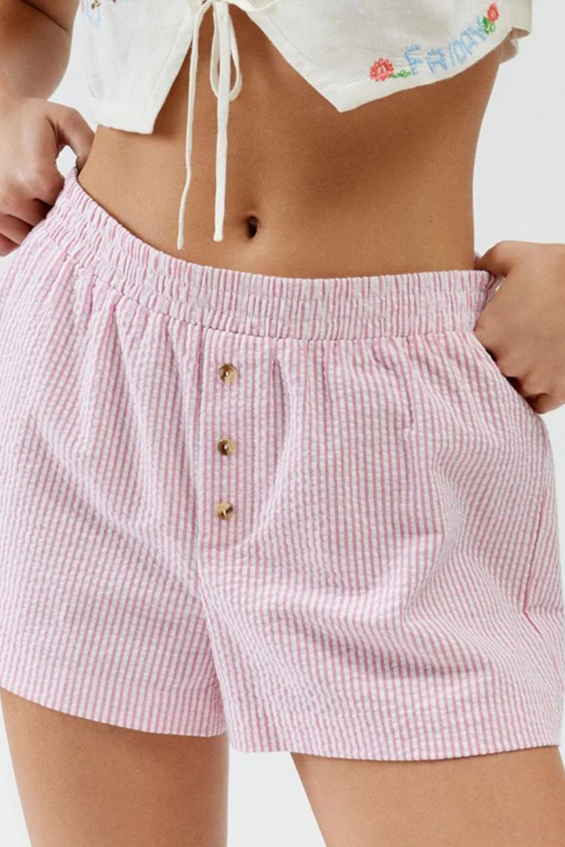 Striped Button Loose Fit Casual Shorts - Image 3