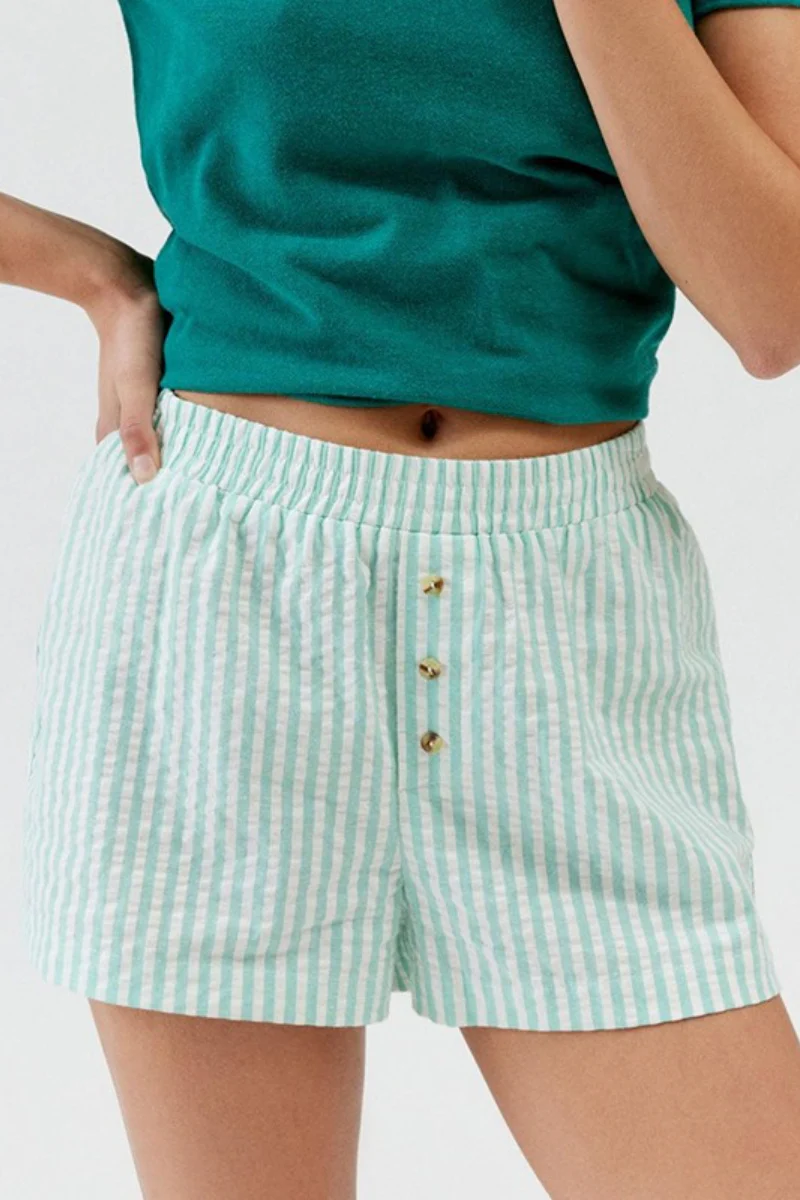Striped Button Loose Fit Casual Shorts - Image 4