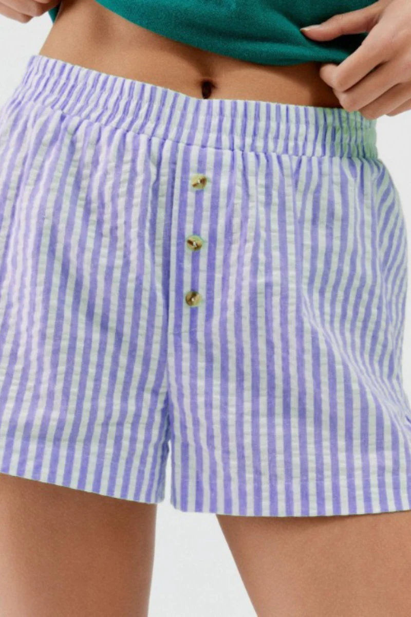 Striped Button Loose Fit Casual Shorts - Image 6